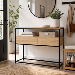Engineered Wood Console Table with Metal Frame