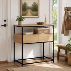 Engineered Wood Console Table with Metal Frame in Brown