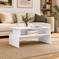 Engineered Wood White Coffee Table with Storage Features
