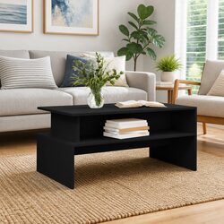 Engineered Wood Black Coffee Table with Storage