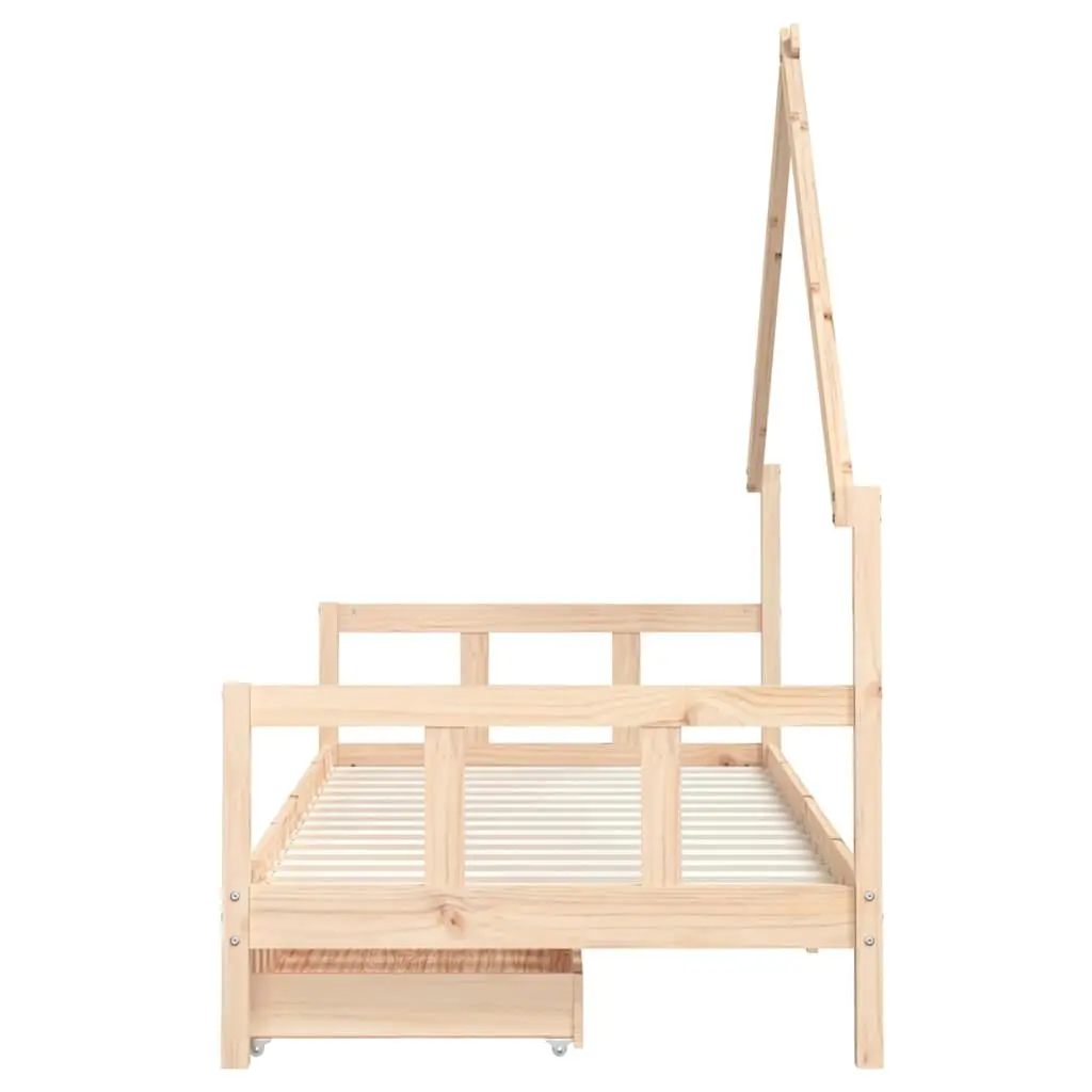 Kids Bed Frame with Storage Drawers Low Height 90x190 cm Brown