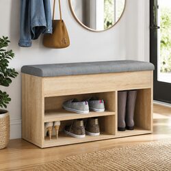 Storage Bench for Shoes, Padded Seat, Engineered Wood