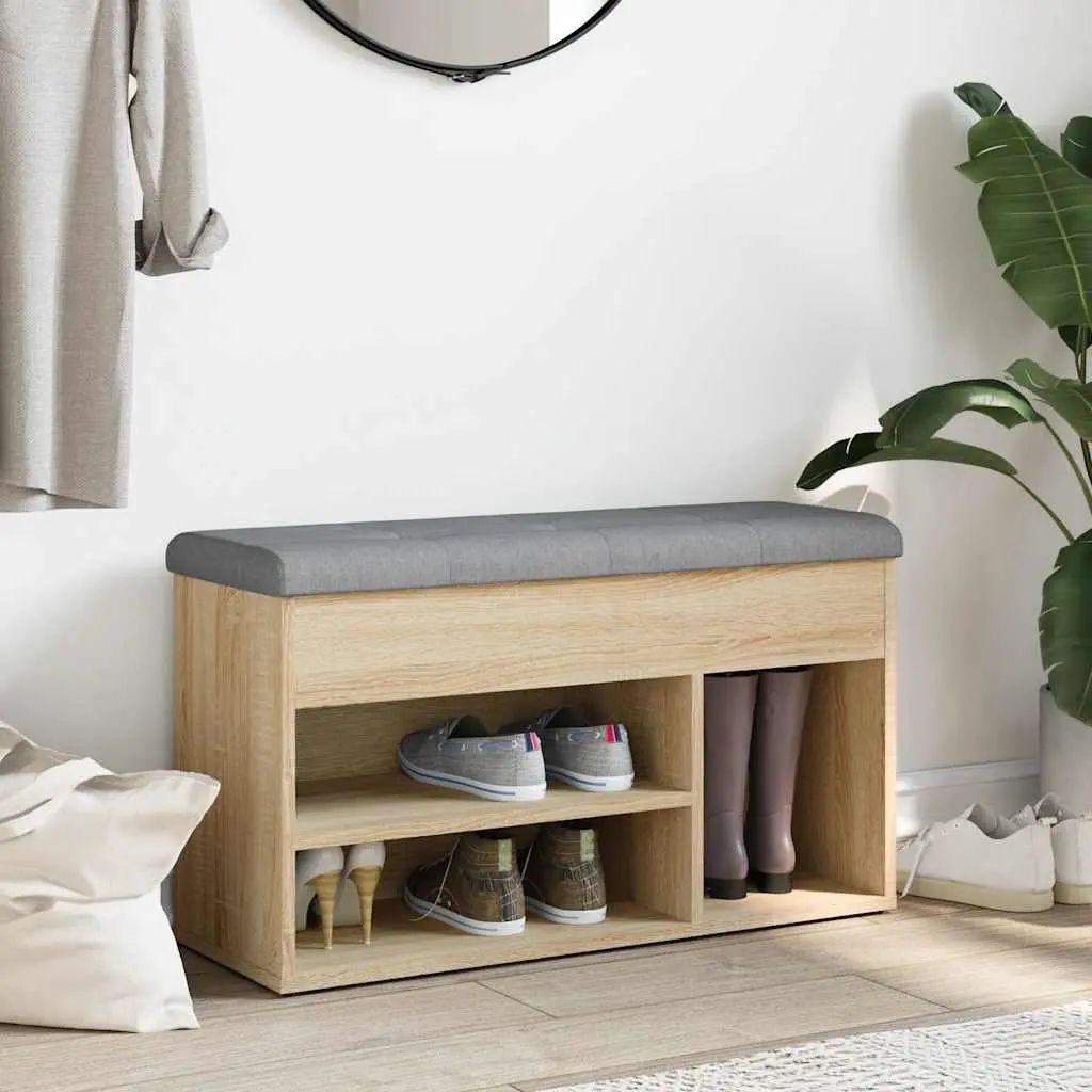 Shoe Bench Padded Seat Storage 82 x 32 x 45.5 cm Brown