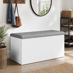 Engineered Wood Storage Bench with Hinged Lid and Cushion