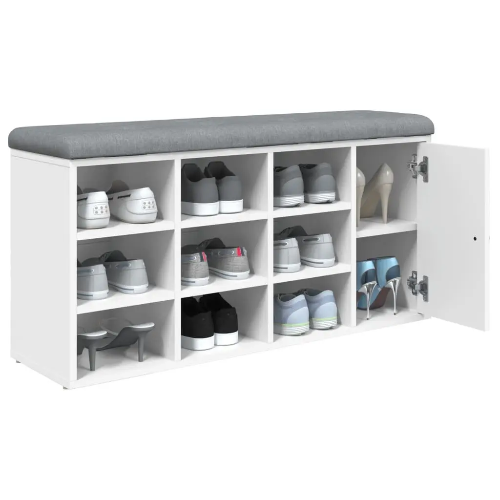 Shoe Bench Padded Seat White Storage Organiser Furniture