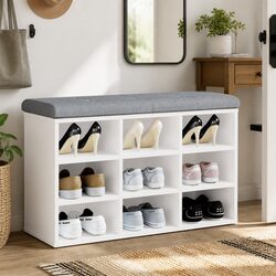 Engineered Wood Shoe Bench with Padded Cushion