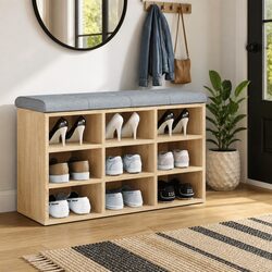 Engineered Wood Shoe Bench with Padded Cushion