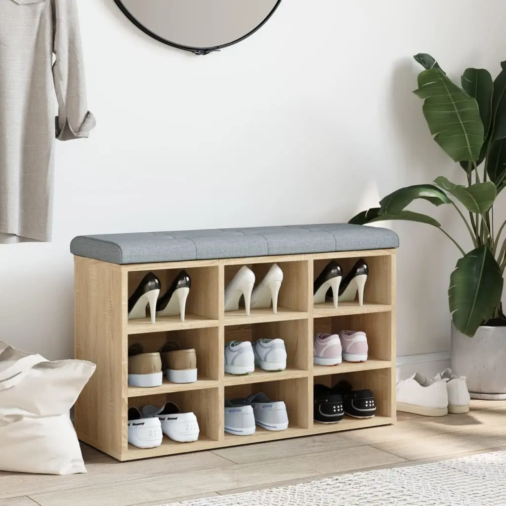 Shoe Bench Padded Seat Engineered Wood Brown 82x32x50cm