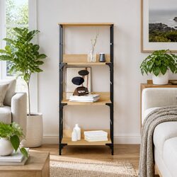 Engineered Wood Bookshelf Cabinet with Steel Frame, 3 Compartments