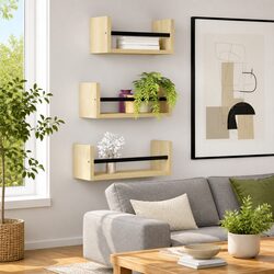 3-Piece Wall-Mounted Floating Shelves with Steel Bars