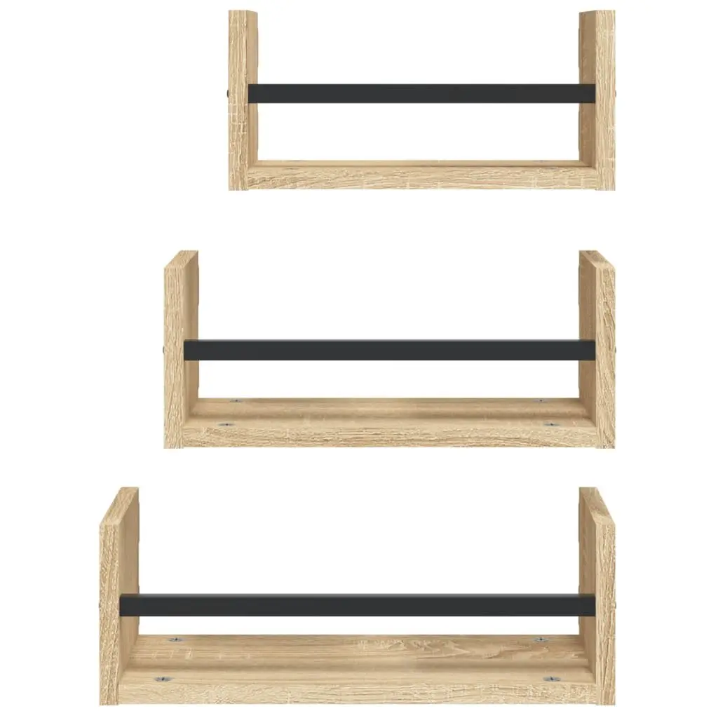 Wall Shelf Set Floating Shelves Wall-mounted Storage Brown 3 Piece