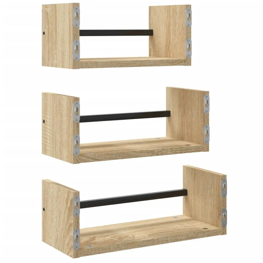 Wall Shelf Set Floating Shelves Wall-mounted Storage Brown 3 Piece