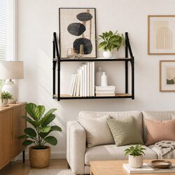 Engineered Wood 2-Tier Wall Shelf in Brown