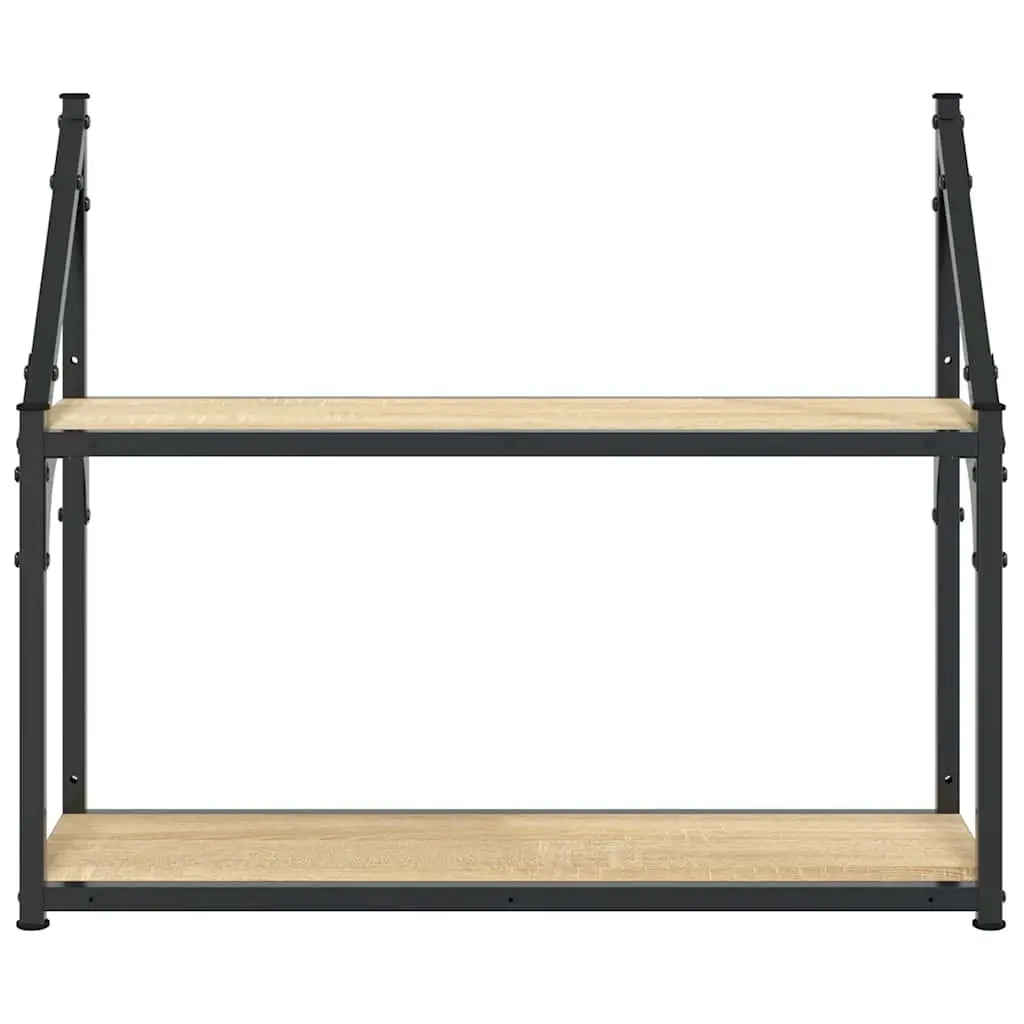 2 Tier Floating Wall Shelf Storage Engineered Wood Brown Compact Home Office