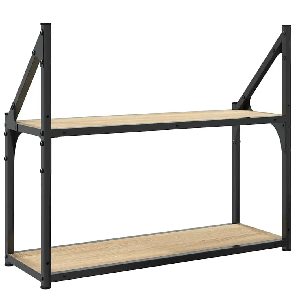 2 Tier Floating Wall Shelf Storage Engineered Wood Brown Compact Home Office
