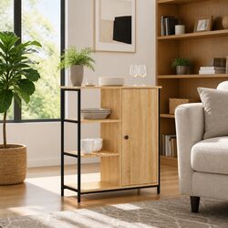 Brown Engineered Wood Sideboard Cabinet with Adjustable Feet