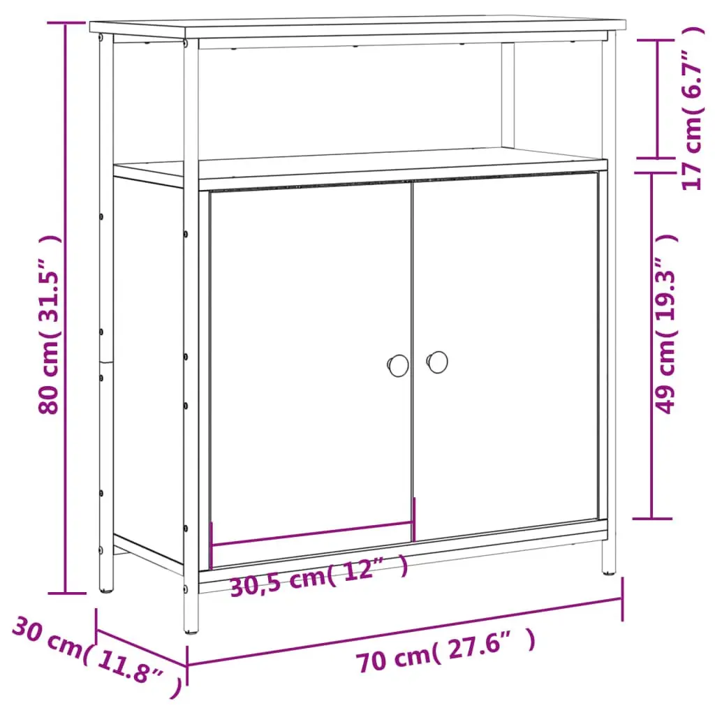 Engineered Wood Sideboard Cabinet Sturdy Brown 70W x 30D x 80H cm Storage Buffet Display Furniture