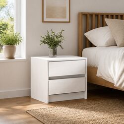White Solid Pine Wood Bedside Cabinet with 2 Drawers