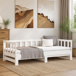 Day Bed with Trundle in White Solid Pine Wood 90x190 cm