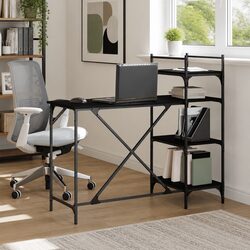 Black Computer Desk with Integrated Shelves