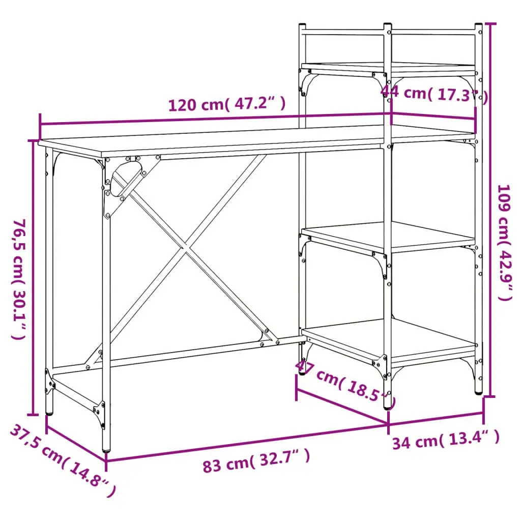 Computer Desk with Shelves Organiser 120 x 47 x 109 cm Black