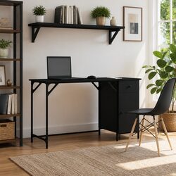 Black Computer Desk with Storage 131x48x75 cm