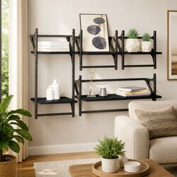 Floating Shelf Set, 4-Piece Black Wall-Mounted Storage Solution