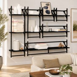 Black Floating Shelf Set - 6 Piece Wall Organiser