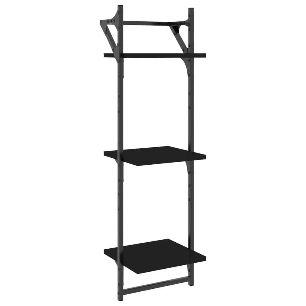 Floating Shelf Set Black Wall-Mounted Organiser 6 Piece
