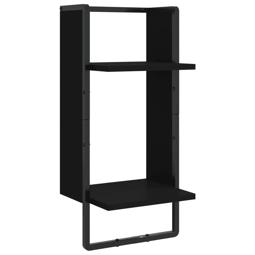 Wall Shelf Set 4 Piece Floating Display Shelves with Bars Black Storage
