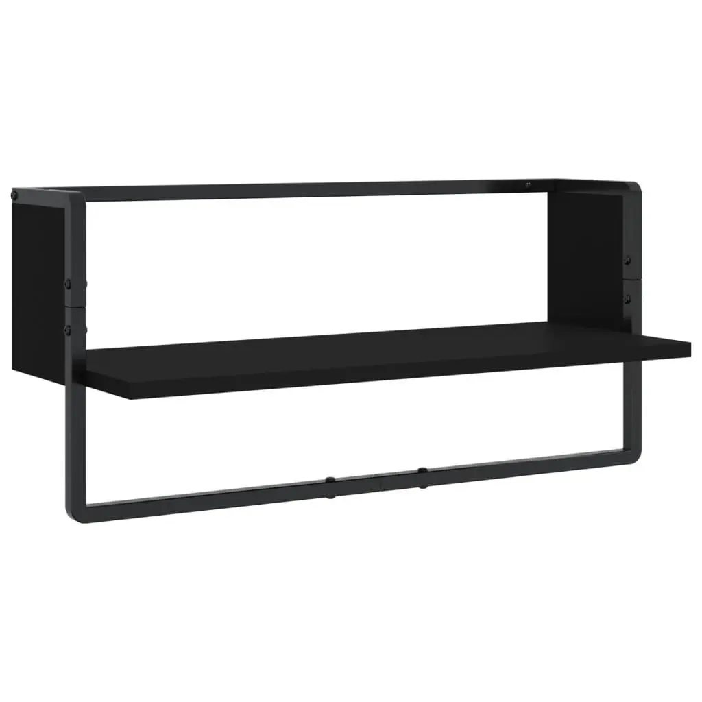 Wall Shelf Set 4 Piece Floating Display Shelves with Bars Black Storage