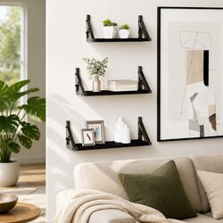 3-Piece Floating Wall Shelf Set in Black for Storage