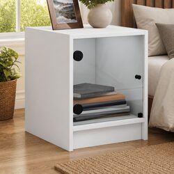 Set of 2 White Bedside Cabinets with Glass Doors