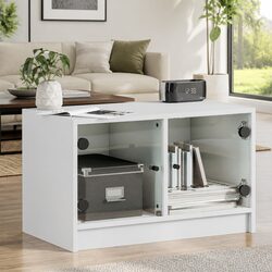 White Engineered Wood TV Cabinet with Glass Doors