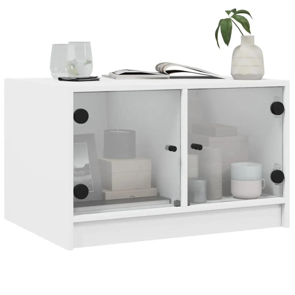 Coffee Table with Storage Glass Doors 68x50x42cm White