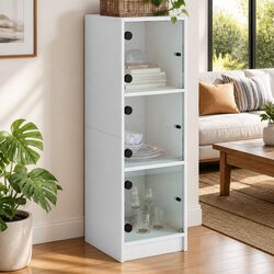 Modern White Highboard Cabinet with Glass Shelves