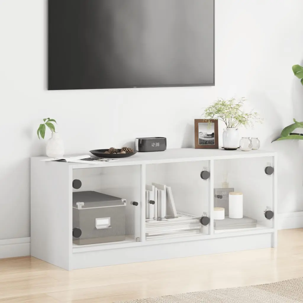 TV Cabinet with Glass Doors Storage Unit 102x37x42cm White