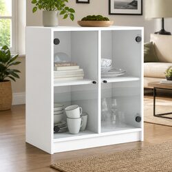 Engineered Wood Side Cabinet with Glass Doors 68x37x75.5cm
