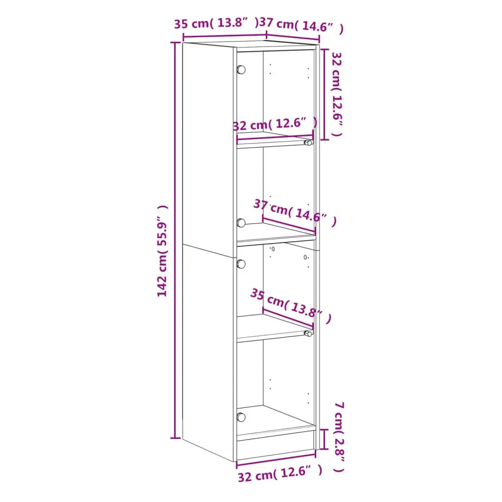 White Highboard Cabinet with Glass Doors Storage Unit 35x37x142cm Engineered Wood
