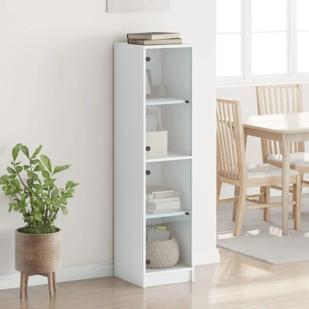 White Highboard Cabinet with Glass Doors Storage Unit 35x37x142cm Engineered Wood