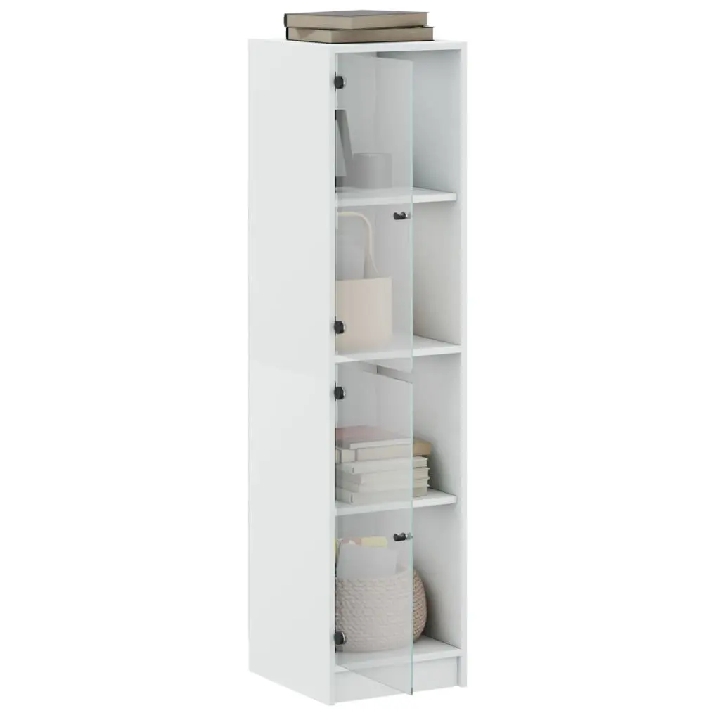 White Highboard Cabinet with Glass Doors Storage Unit 35x37x142cm Engineered Wood