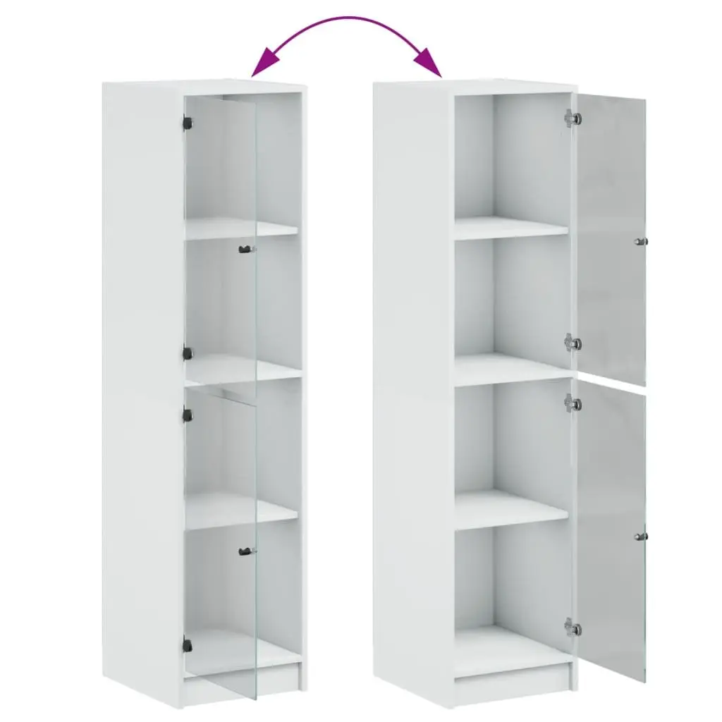 White Highboard Cabinet with Glass Doors Storage Unit 35x37x142cm Engineered Wood