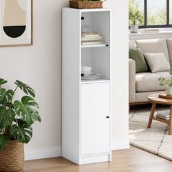 White Highboard Storage Cabinet with Glass Door 35x37x142cm