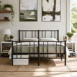 White Bedside Cabinets with Glass Doors, Set of 2