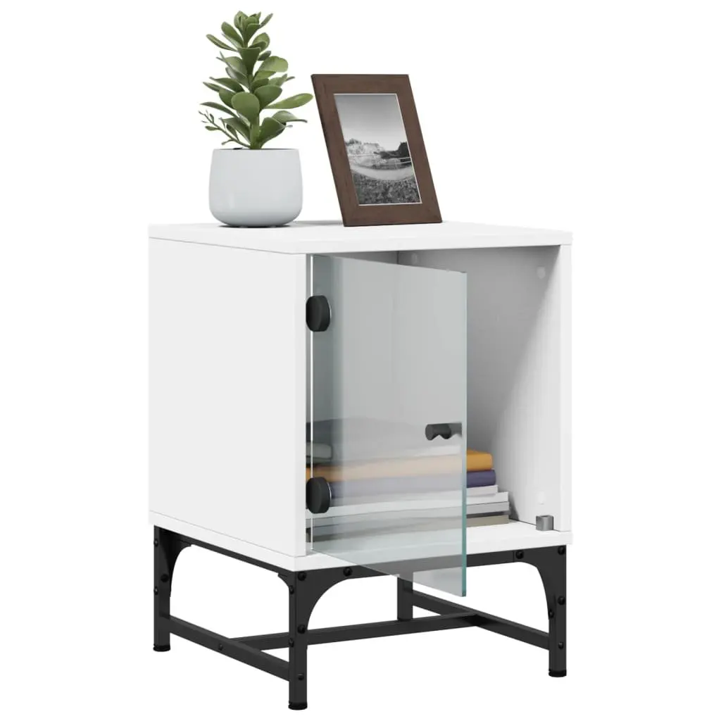 Bedside Tables with Glass Doors White 35x37x50 cm Set of 2