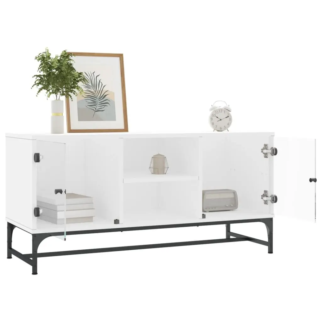 TV Cabinet White Glass Doors Spacious Storage Unit 102cm x 37cm x 50cm