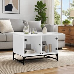 Engineered Wood Coffee Table with Glass Doors