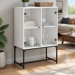 White Side Cabinet with Glass Doors for Storage