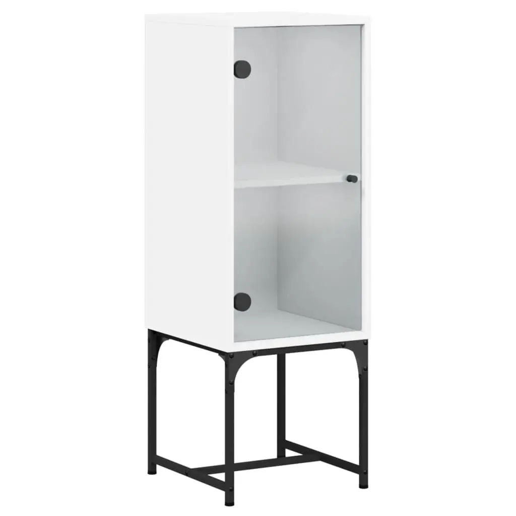 Side Cabinet Storage Cupboard Glass Doors White Engineered Wood 35W x 37D x 100H cm