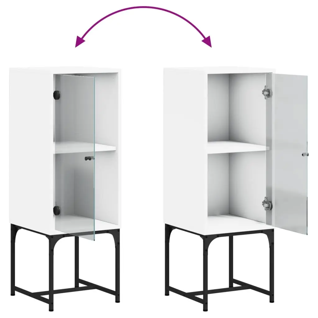 Side Cabinet Storage Cupboard Glass Doors White Engineered Wood 35W x 37D x 100H cm
